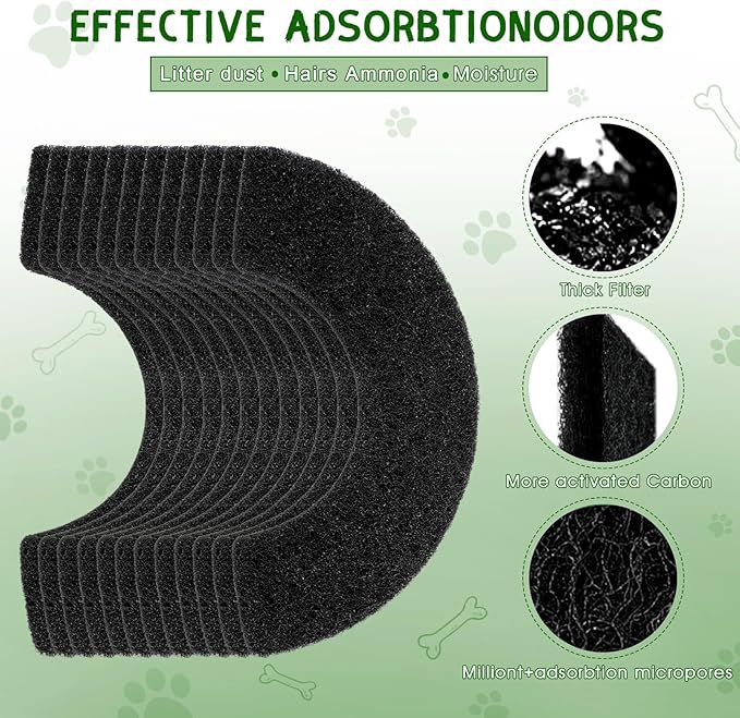 12 Pack Carbon Filters Compatible with Model 4, Cat Litter Box Filters Replacement to Absorb Odors Control Damp from Pets and Keep Home Fresh