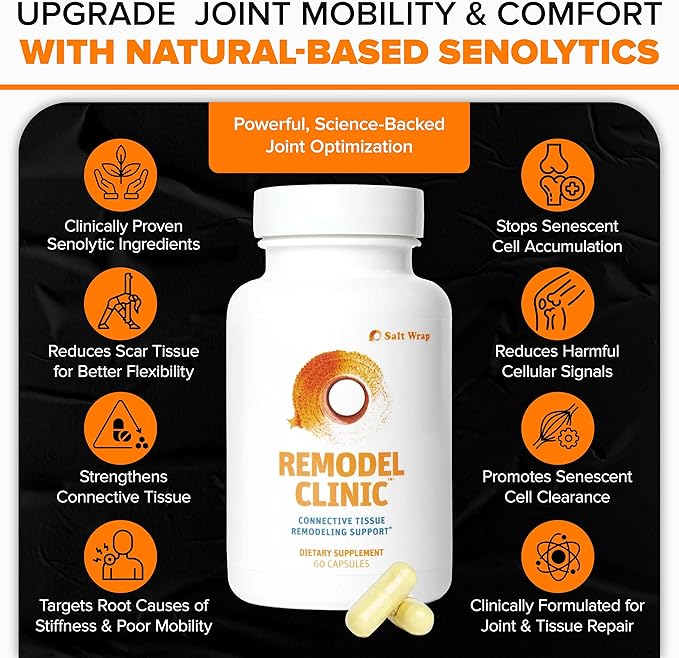 SaltWrap Remodel Clinic - Joint Remodeling Supplement for Senescent Cell Removal and Scar Tissue - Improve Mobility, Reduce Connective Tissue Stiffness - Fisetin, Quercetin, Bromelain - 60 Capsules