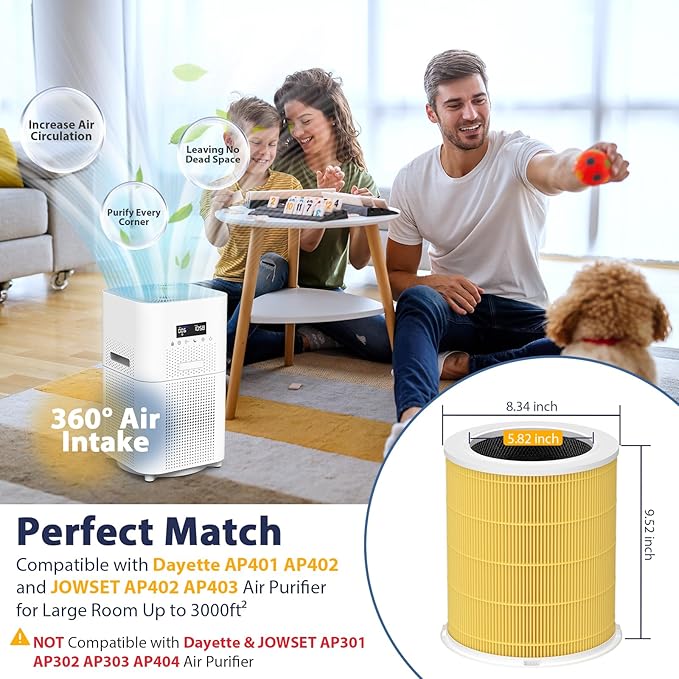 2 Pack AP401 AP402 Pet Care Filter Replacement, Compatible with Dayette AP401 AP402 and JOWSET AP402 AP403 Air Purifiers for Large Room up to 3000Ft², Efficient Air Filter, Designed for Pet Odors
