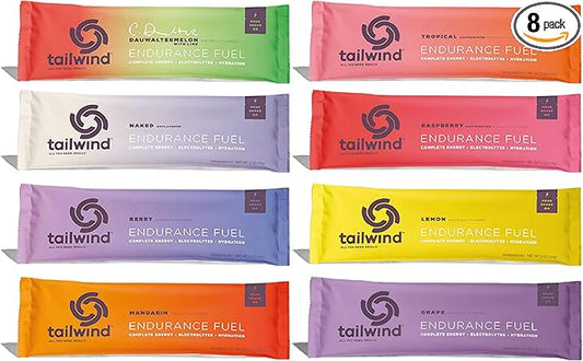 Tailwind Grab-and-Go Endurance Fuel Single Serve Assorted Flavors (Pack of 8) - Hydration Drink Mix with Electrolytes, Carbohydrates - Non-GMO, Gluten-Free, Vegan, No Soy or Dairy