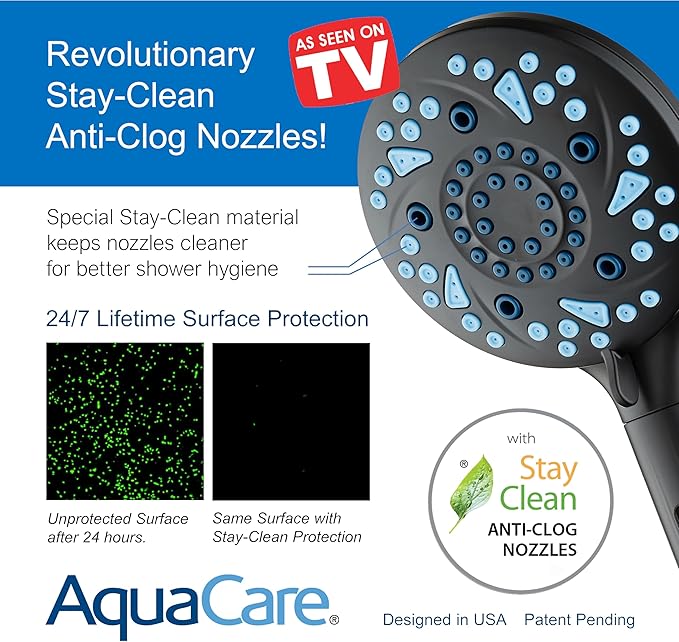 AquaCare High Pressure 6-way Dual Shower Head Combo with Built-in Filter & Power Wash - Clean Tub, Tile & Pets. Remove Chlorine, Lead & Toxins from Water to Protect Skin, Hair, & Nails. Matte Black
