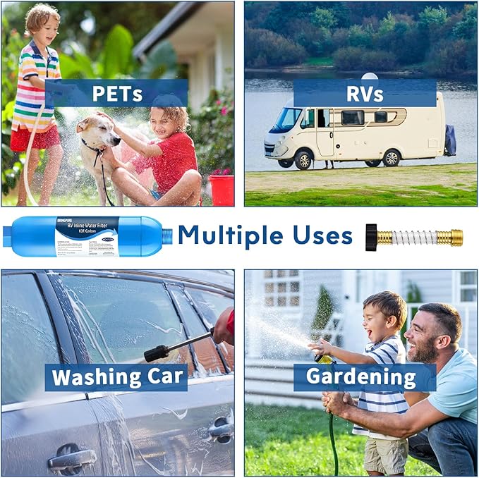 RV Inline Water Filter, NSF 42/372 Certified, Reduce Chlorine, Odor, Taste, Rust and Fluoride in Drinking Water, Dedicated for RVs and Marines, Pack of 2