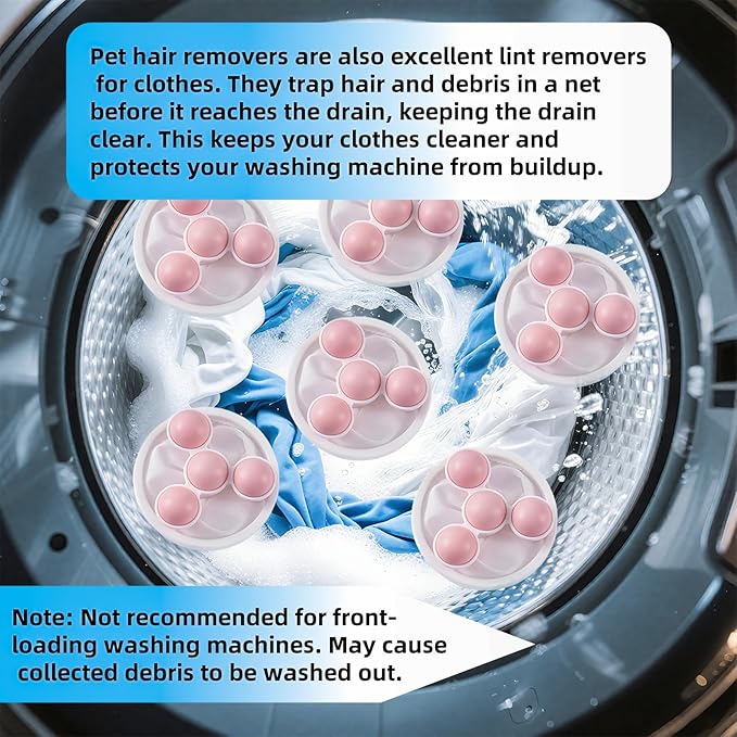 Pet Hair Remover for Laundry, 2025 Upgraded Pet Hair Remover for Laundry Hair Filter Bag Lint Catcher for Washing Machine Cat and Dog Hair Washing Machine Catcher 6 Pcs (Pink)