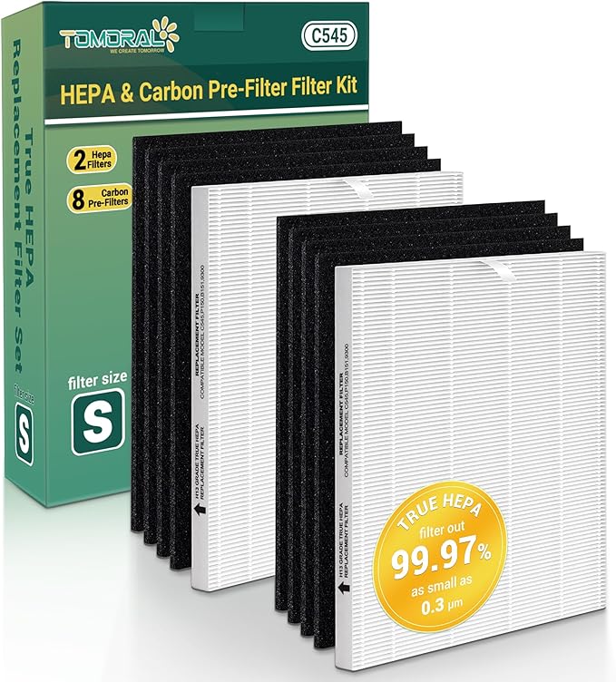 C545 Replacement Filter S Compatible with Winix C545 Air Purifier, Part# 1712-0096-00 and 2522-0058-00, 2 True HEPA (H13) Filter + 8 Activated Carbon Filters