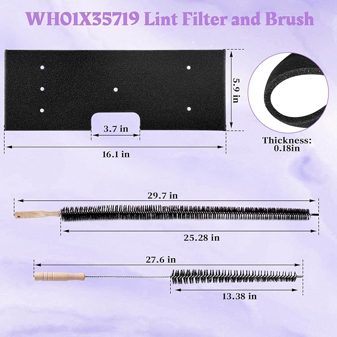 WH01X35719 Lint Filter Compatible with Ge Profile Washer Dryer Combo Foam Filter for PFQ97HSPV0DS Combo Washer Dryer Filter with Lint Brush (1 Long Handled Brush & 1 Full Bristle Brush)- 6 Pack