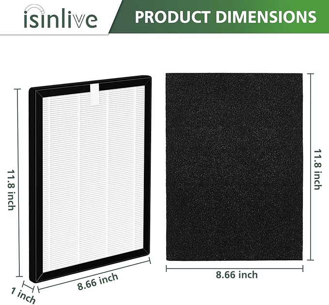 isinlive ProHEPA 9000 HEPA Replacement Filters Compatible with VEVA ProHEPA 9000 Air Pur ifiers, 2 Pack HEPA Filters + 8 Pack Activated Carbon Filters