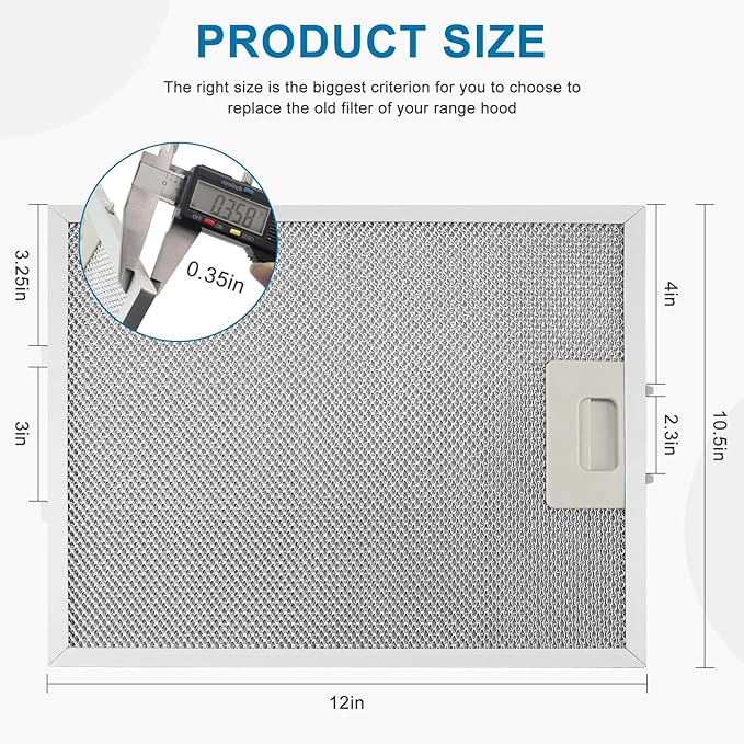 2-Pack W10169961A Hood Vent Grease Filter 10.5" X 12" Microwave Grease Filter With 3-Layer Aluminum Mesh Compatible with Whirlpool, Jenn.Air Range Hoods Replaces W10875058 W11245983 by AMI PARTS