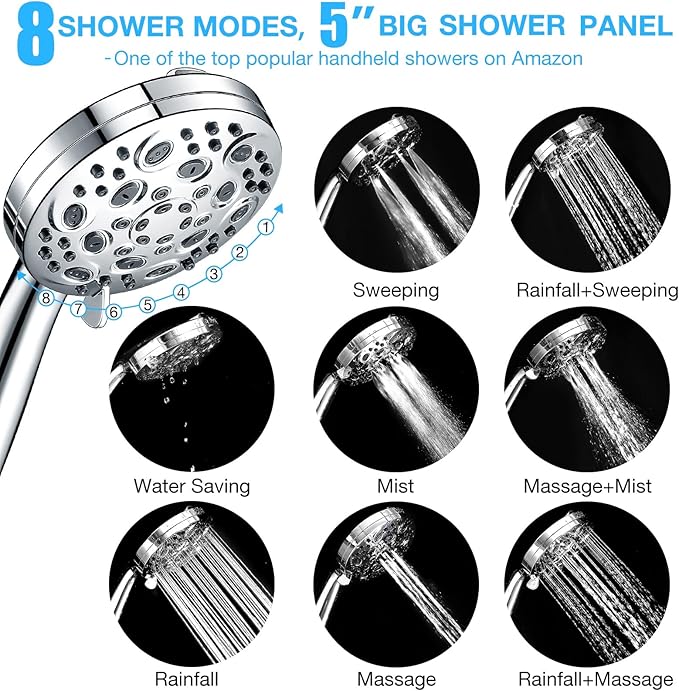 Filtered Shower Head Combo, Includes 79" Hose, 20 Stage Shower Filter Head, High Pressure Handheld Spray Showerhead, Shower Arm Mount Holder, for Hard Well Water Chlorine, Chrome (S60)