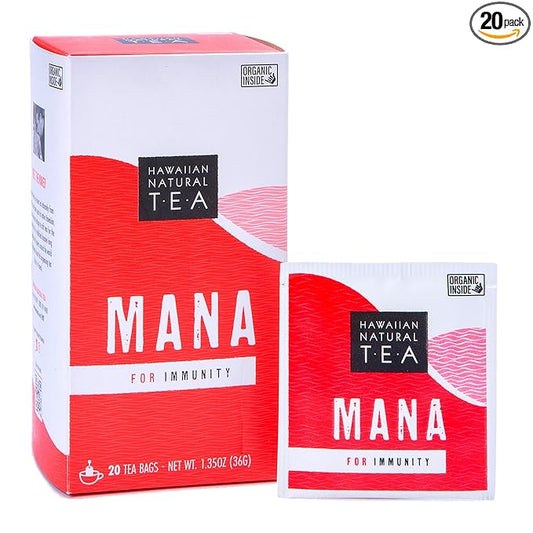 Mana Hibiscus Herbal Black Tea - All Natural Wellness Tea, Refreshing, Uplifting and Energizing with Cinnamon & Mint - Supports Immune Health 20 Bags