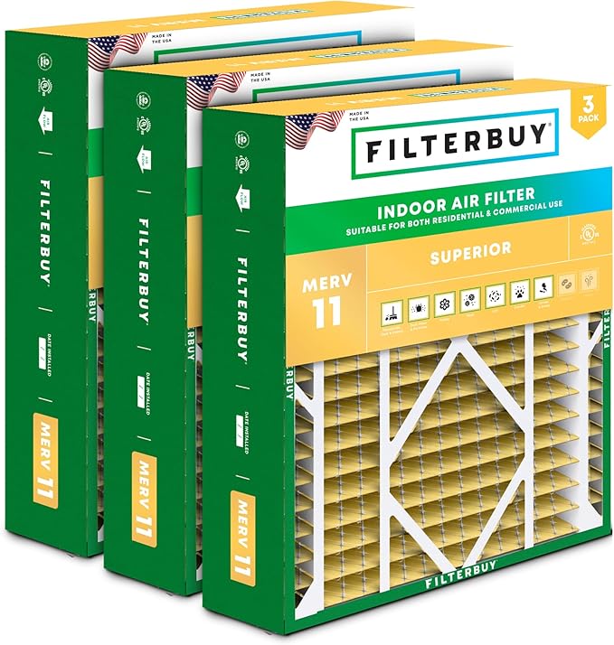 Filterbuy 21x24.5x5 Air Filter MERV 11 (MPR 1200) Allergen Defense Replacement (3-Pack), Pleated HVAC AC Furnace Filters for Rheem, Ruud, and Protech (Actual Size: 20.63 x 24.13 x 4.38)