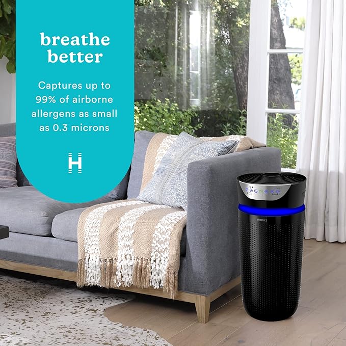 Homedics 5-in-1 UV-C Air Purifier - 360-Degree HEPA Filter for 1,659 Sq Ft, Extra Large Air Purifiers for Bedroom and Home, Essential Oil Pads, Built-In Timer, 5 Speed Settings for Large Rooms, Black