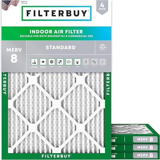 Filterbuy 30x36x1 Air Filter MERV 8 (MPR 700) Dust Defense Replacement (4-Pack), Electrostatic Pleated HVAC AC Furnace Filters, Made in USA (Actual Size: 29.81 x 35.81 x 0.75)