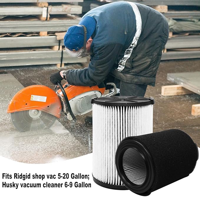 2 Pack vf4000 Filter for Ridgid Shop Vac 5-20 Gallon Wet/Dry Vac, also Fit for Husky 6-9 gallon Vacuum, with 4x Foam Sleeve