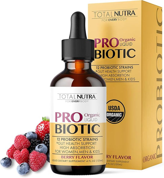 USDA Organic Liquid Probiotic for Kids, Women & Men, Toddler Probiotic Drops with Alfalfa Prebiotic Blend + Acidophilus for Gut Health, Vegan, Non-GMO, Dairy, Gluten & Sugar Free
