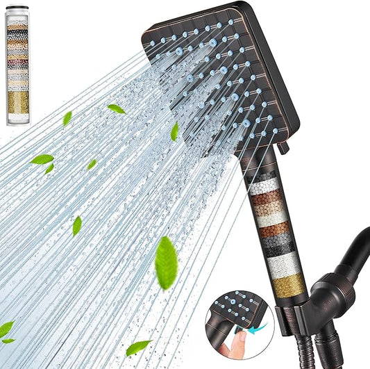 Cobbe Filtered Shower Head with Handheld, High Pressure 6 Spray Mode Showerhead with Filters, Water Softener Filters for Hard Water - Remove Chlorine - Reduces Dry Itchy Skin, Oil Rubbed Bronze