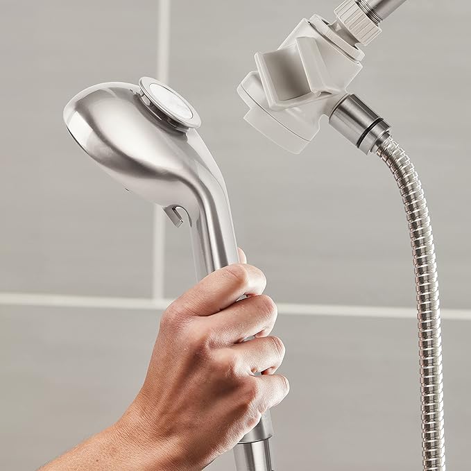 Waterpik Magnetic Dual Dock Adjustable Height Hand Held Shower Head With 5-Foot Metal Hose and PowerPulse Shower Massage, Brushed Nickel QMK-759ME