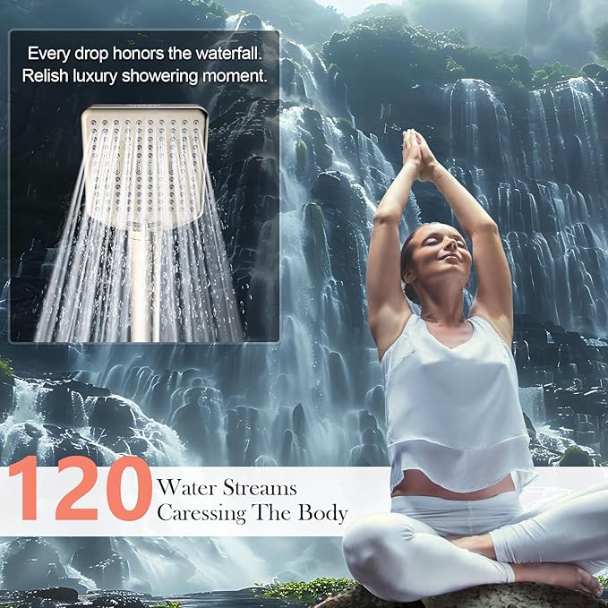 Filtered Shower Head with Handheld Brushed Nickel - High Pressure 6 Modes, 120 Anti-clog Nozzles, Detachable Showerhead with Hard Water Filters, Extra Long 6ft Hose, Power Wash Mode