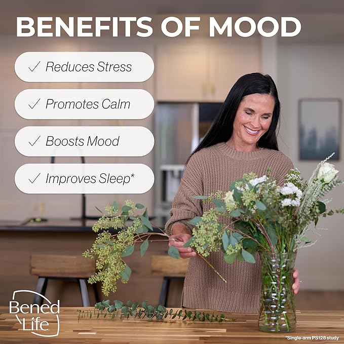 Bened Life Neuralli Mood with PS128 for Stress Relief & Recovery via The Gut-Brain Axis (90-Day Supply), Ages 18+ - 3 Bottles (180 Capsules)