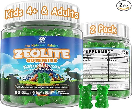 Zeolite Gummies for Kids & Adults, Sugar Free Zeolite Detox Supplements w/ Chlorella, Spirulina, Minerals, Choline - Gentle Body Detox & Cleanse, Gut Health, Immune, Focus, Energy, Bone, Vegan, 120cts