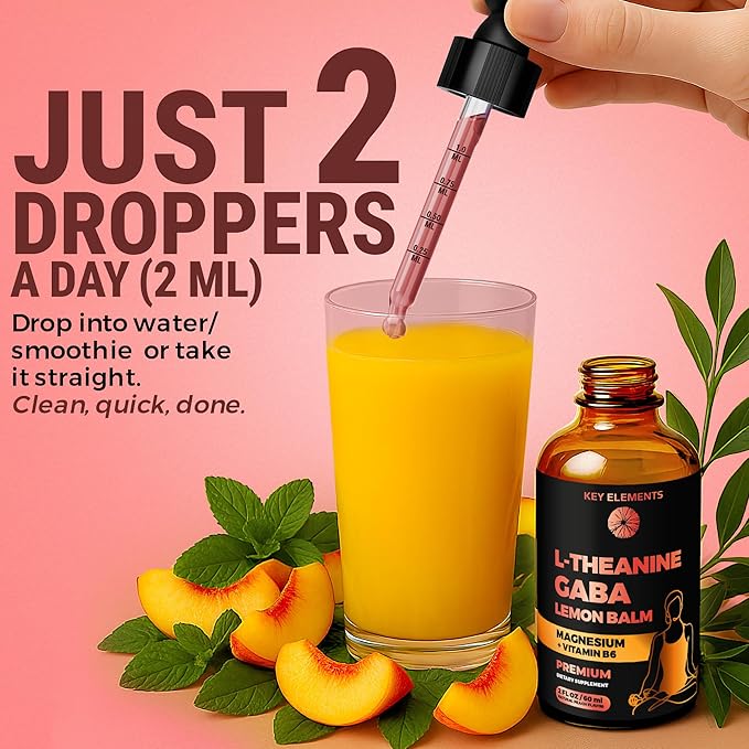 L Theanine and GABA Supplements | GABA Calming with Lemon Balm Extract, L-Theanine and Magnesium with B6 | Liquid GABA L Theanine Supplements | Stress Relief & Relaxation GABA Drops