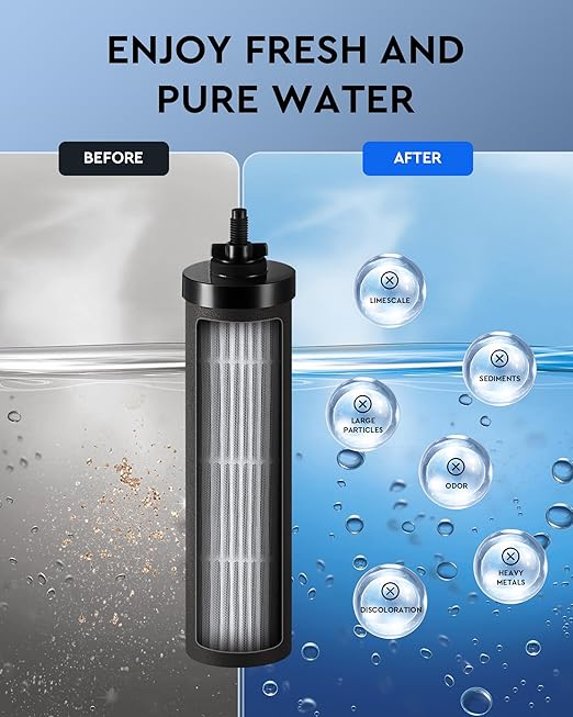Gravity Fed Water Filter, 2 Activated Carbon Filters for Home, Travel, and Outdoor Use - NSF/ANSI 42 Certified Purification Elements Replacement