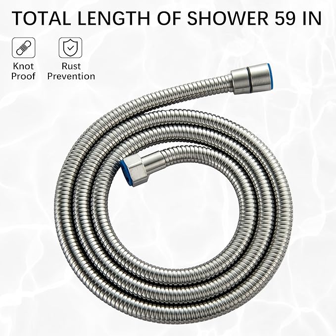 BElYl Shower Head with Slide Bar Brushed Nickel High Pressure Hand shower with Square 29" Long Slide Bar Adjustable Height Shower Head with Handheld Spray