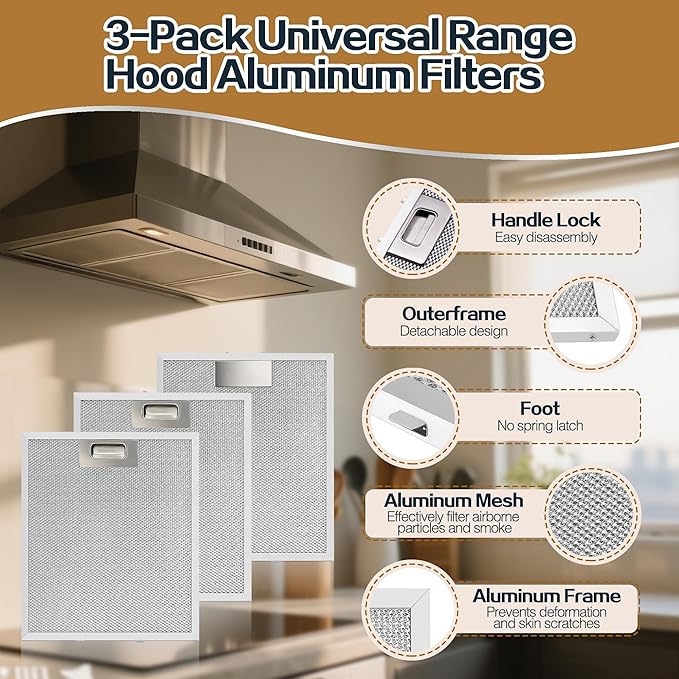 3-Pack Universal 12-5/9" x 10-1/5" Range Hood Aluminum Filter Mesh Screen Replacement for Most Kitchen Ventilation Systems
