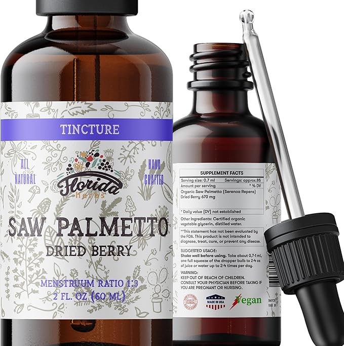 Saw Palmetto Tincture 2 oz – Organic Herbal Extract | Alcohol Free | Vegan Herbal Drops