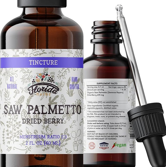 Saw Palmetto Tincture 2 oz – Organic Herbal Extract | Alcohol Free | Vegan Herbal Drops