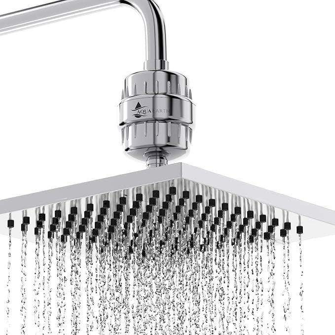 Aqua Earth Shower Head Filter For Hard Water Oil Bronze 20 Stages to Remove Chlorine Fluoride Water Softener Coconut Shell Activated Carbon Reduces Dry Itchy Skin Heavy Metals Other Sediments