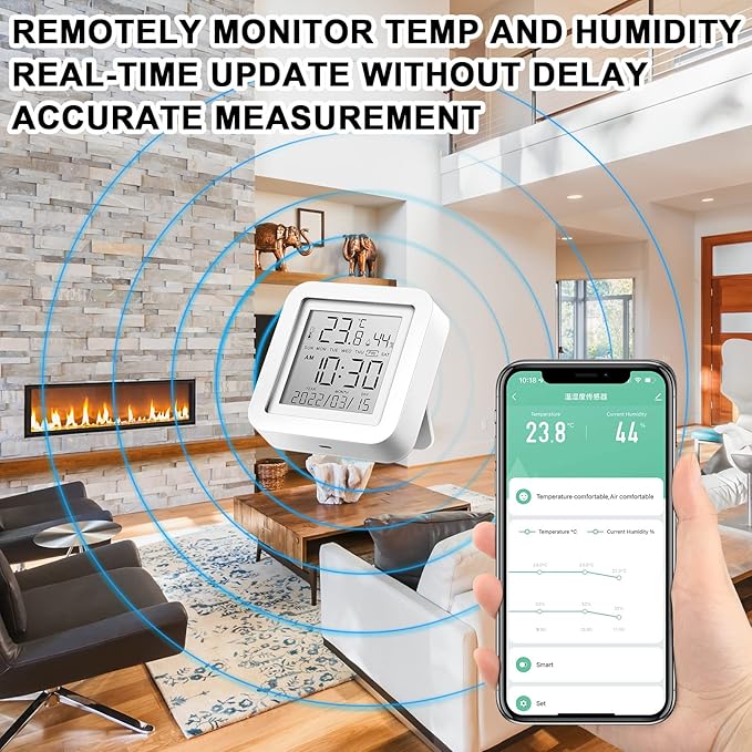 Flutesan 2 Pcs Smart Wireless Temperature Monitor Humidity Monitor Wireless Hygrometer Thermometer Digital Room Compatible with APP Notification Alert and LCD Display House