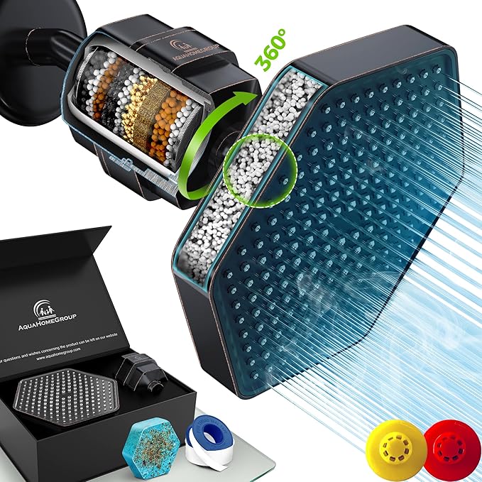 AquaHomeGroup Luxury Filtered Shower Head Set - 20 Stage Shower Filter for Hard Water, Chlorine, Fluoride, Heavy Metals - Water Filter Shower Head with Vitamin C E A Patent Pending (Bronze Black)