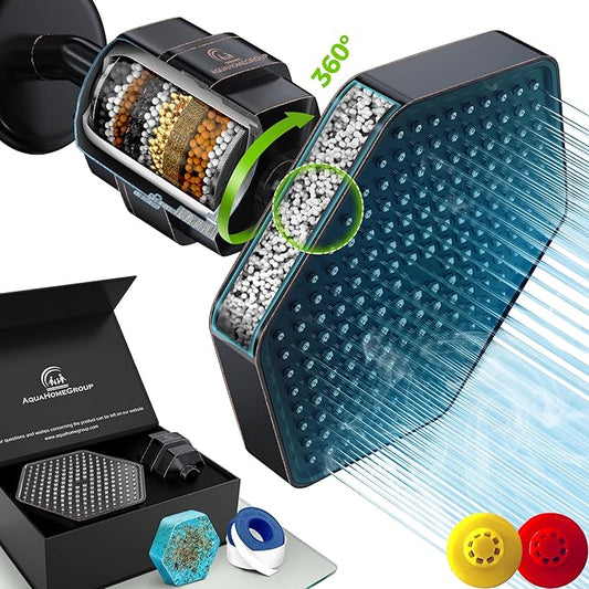 AquaHomeGroup Luxury Filtered Shower Head Set - 20 Stage Shower Filter for Hard Water, Chlorine, Fluoride, Heavy Metals - Water Filter Shower Head with Vitamin C E A Patent Pending (Bronze Black)