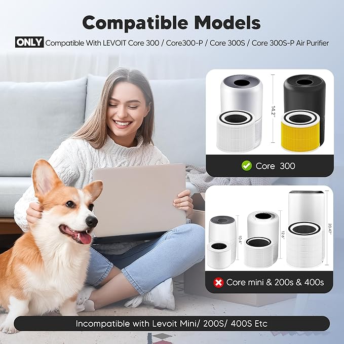 Core 300 Toxin Absorber Replacement Filter for LEVOIT Core 300, Core 300S and Core 300-P Air Purifier, 3-in-1 H13 True HEPA Filter Replacement, Compared to Part # Core 300-RF-TX, 2 Pack, Green