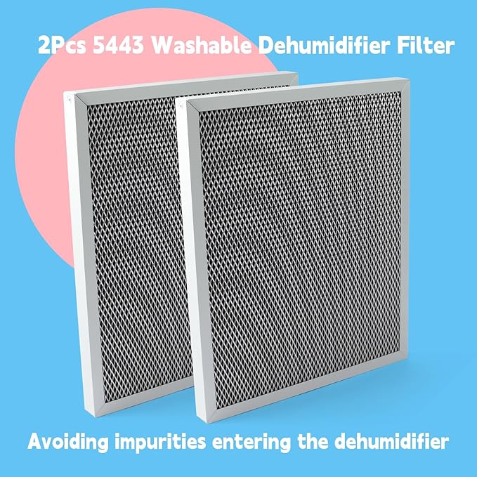 2Pcs 5443 Washable Dehumidifier Filter Compatible with Whole-House Dehumidifiers Models 1830 1850 1852 and Ventilation 8191 8192, MERV 8 10x12x1 Replacement Parts
