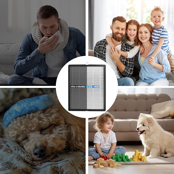 2 Pack KJ190L Replacement Filter,Compatible with MOOKA KJ190L Pet Air Purifier,Suitable for Large Room with 2000 Ft², 2 Replacement Filter & 4 Washable Pre-Filters for Pet-raising family
