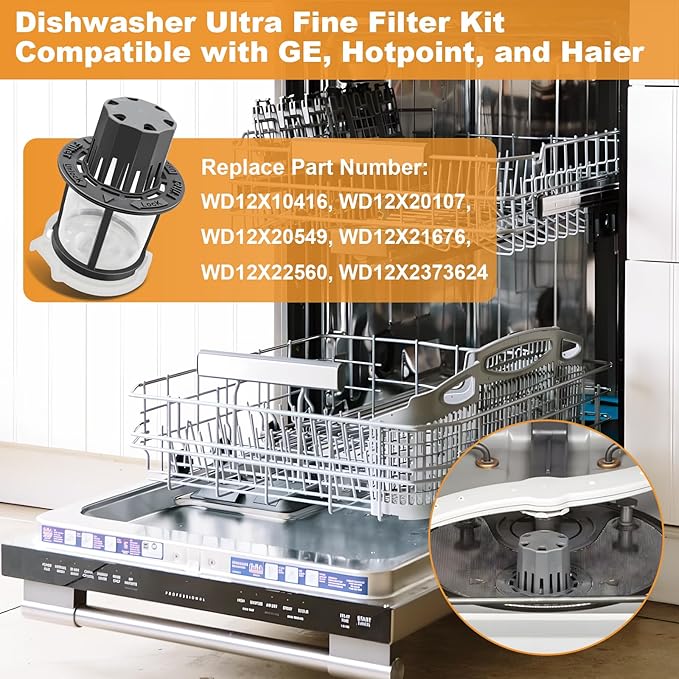 WD49X24057 Dishwasher Ultra Fine Filter Kit Replacement, Compatible With GE Dishwashers WD12X10416 WD12X20107 WD12X21976 WD12X22560 WD12X23736 WD12X20340 WD12X21676 WD12X20549