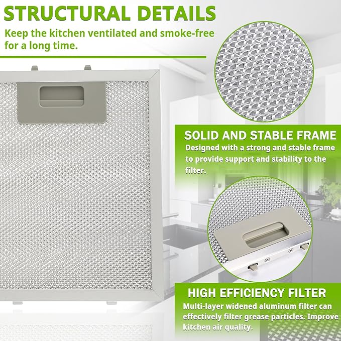 W10915369 Range Hood Filter replacement 5 Layer Aluminum Mesh Hood Grease Filter Fit for Whirlp Kitchen Exhaust Fan Jenn Air Kitchen Aid(1 Pack)