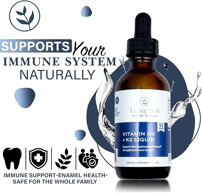 Liquid Vitamin D3 2000 IU with K2 + K1 – Immune & Bone Support Supplement – Dentist-Developed for Strong Teeth, Bones & Calcium Absorption – Non-GMO, Gluten-Free, Soy-Free – Pleasant Tasting – 2 oz