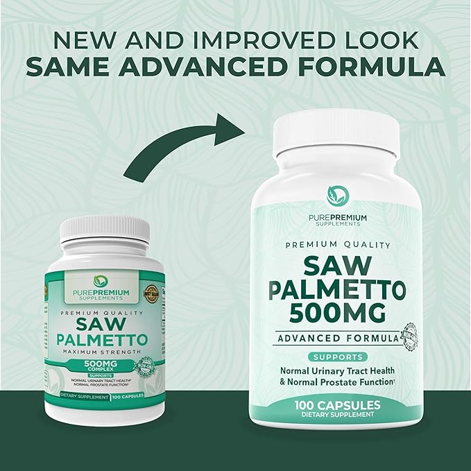 PurePremium Saw Palmetto 500 mg for Men/Women – Maximum Strength Saw Palmetto Extract | Powder Capsules Supplement - Support Normal Urinary Tract, Prostate Health/Hair - 3 Months Supply - 100 Tablets