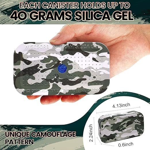 3 Packs Gun Safe Dehumidifier 40 Gram Reusable Indicating Silica Gel Desiccant Canister- Camouflage Rechargeable Humidity Moisture Absorbs for Car Closet Cabinet Storage Box