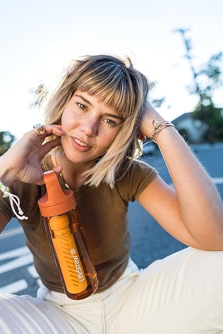LifeStraw Go Series – BPA-Free Water Filter Bottle for Travel and Everyday use removes Bacteria, parasites and microplastics, Improves Taste, 22oz Kyoto Orange