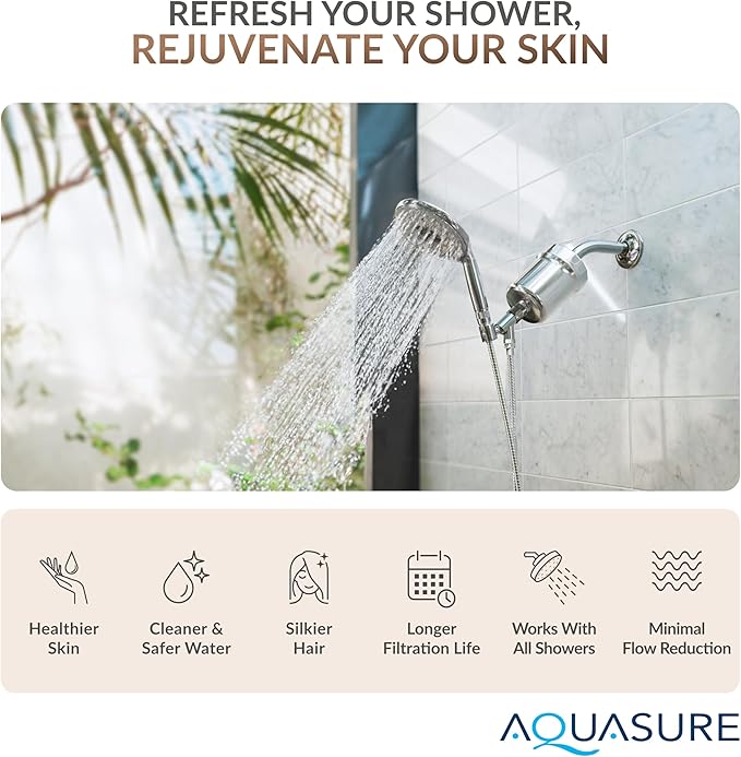 Aquasure 10,000 Gallons High Capacity Shower Filter For Healthier Hair, Skin & Nails | Improves Dry Itchy Skin, Reduce Dandruff, Eczema, Protect Colored Hair (Brushed Nickel)