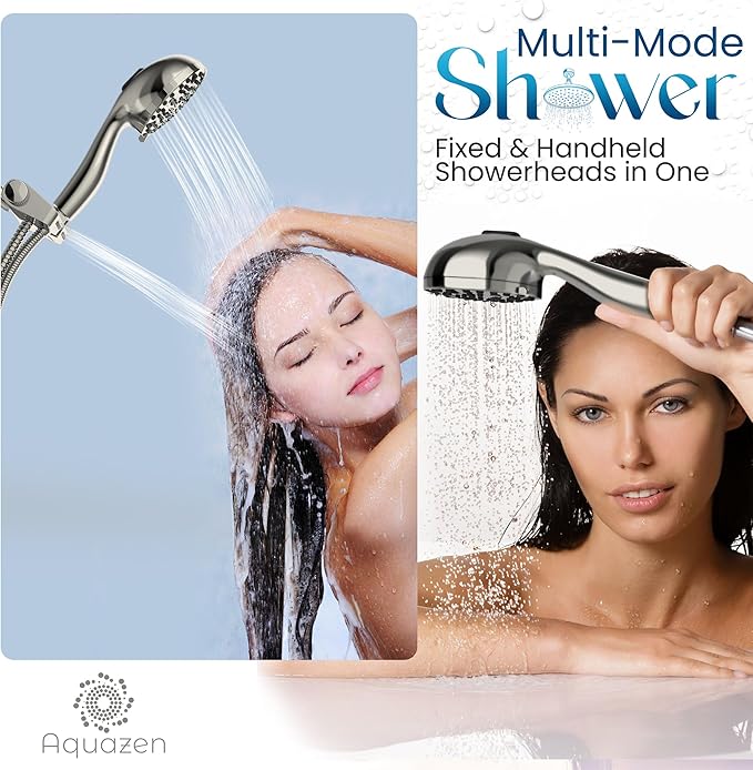 AQUAZEN® Filtered Shower Head with 8-Layer Handheld Filter | High Pressure | 10 Spray Modes | US Standard | Premium Brushed Nickel Finish | 5ft Hose | Easy Install