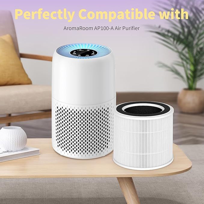 2 Packs AP100-A/B Air Filter Compatible with AromaRoom AP100-A White / AP100-B Black Air Cleaner Purifier,2 Packs 3-in-1 AP100-A Premium Replacement Filters and Extra 8 Packs Aroma Pads