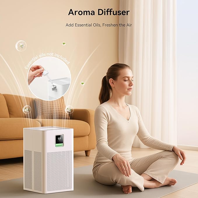 Air purifier for Home Bedroom Up to 1937ft², HEPA 13 Air Filter with Washable Coarse Filter for Pets Pollen Odor, Eco/Auto/Sleep Mode Air Purifier with Essential Oil Diffuser