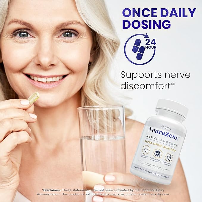 Zen Nutrients NeuraZenX Nerve Support & Peripheral Neuropathy Support Supplement with 1200mg Alpha Lipoic Acid (ALA), Benfotiamine, L-Carnitine, and Turmeric