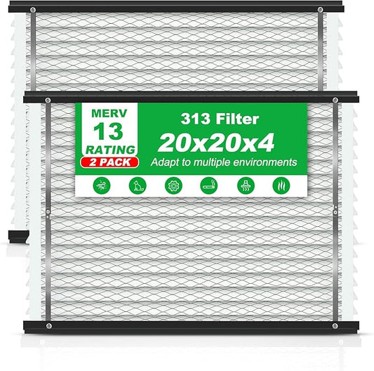 2-Pack 313 Air Filter Replacement Compatible with AprilAire Whole House Air Purifiers,Models 1310, 2310, 3310, 4300, MERV 13 20x20x4 Pleated HVAC AC Furnace Filter