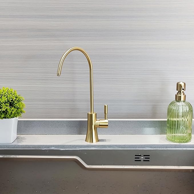 EKRTE Brushed Gold Water Filter Faucet, Water Filtration Faucet Brushed Gold Drinking Water Faucet for Kitchen Sink