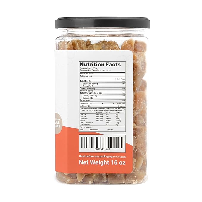 Homtiem Dried Crystallized Ginger(16 Ounce)Soft, Chews and Candied Delicious Gingers,No Artificial Colors, Easy to eat, keep and use, Real ginger candied pieces,All-Natural and Preservative-Free(2 LB) Pack2